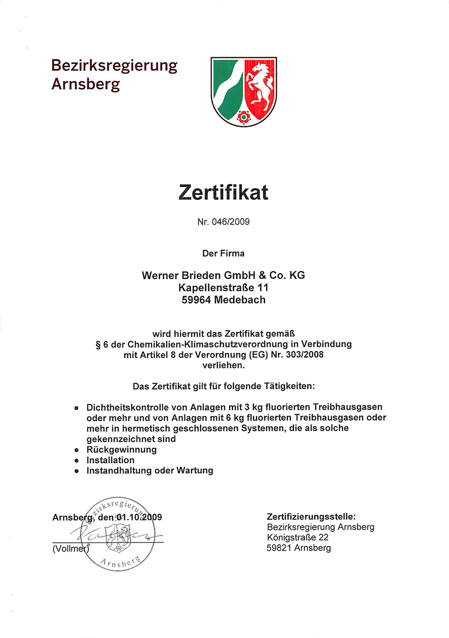 Werner Brieden GmbH & Co. KG: Chemikalien-Klimaschutzverordnung